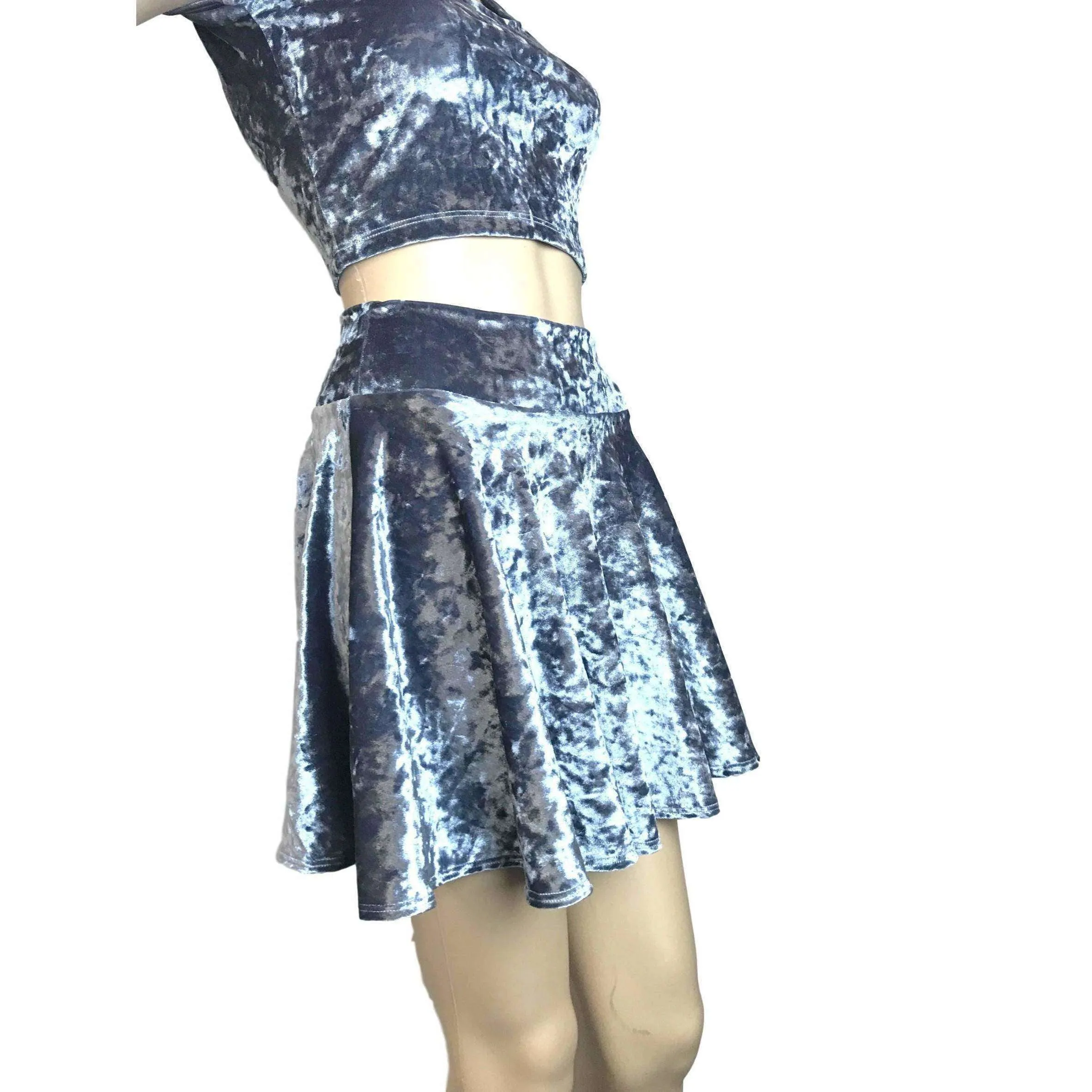 Skater Skirt - Silver Gray Crushed Velvet