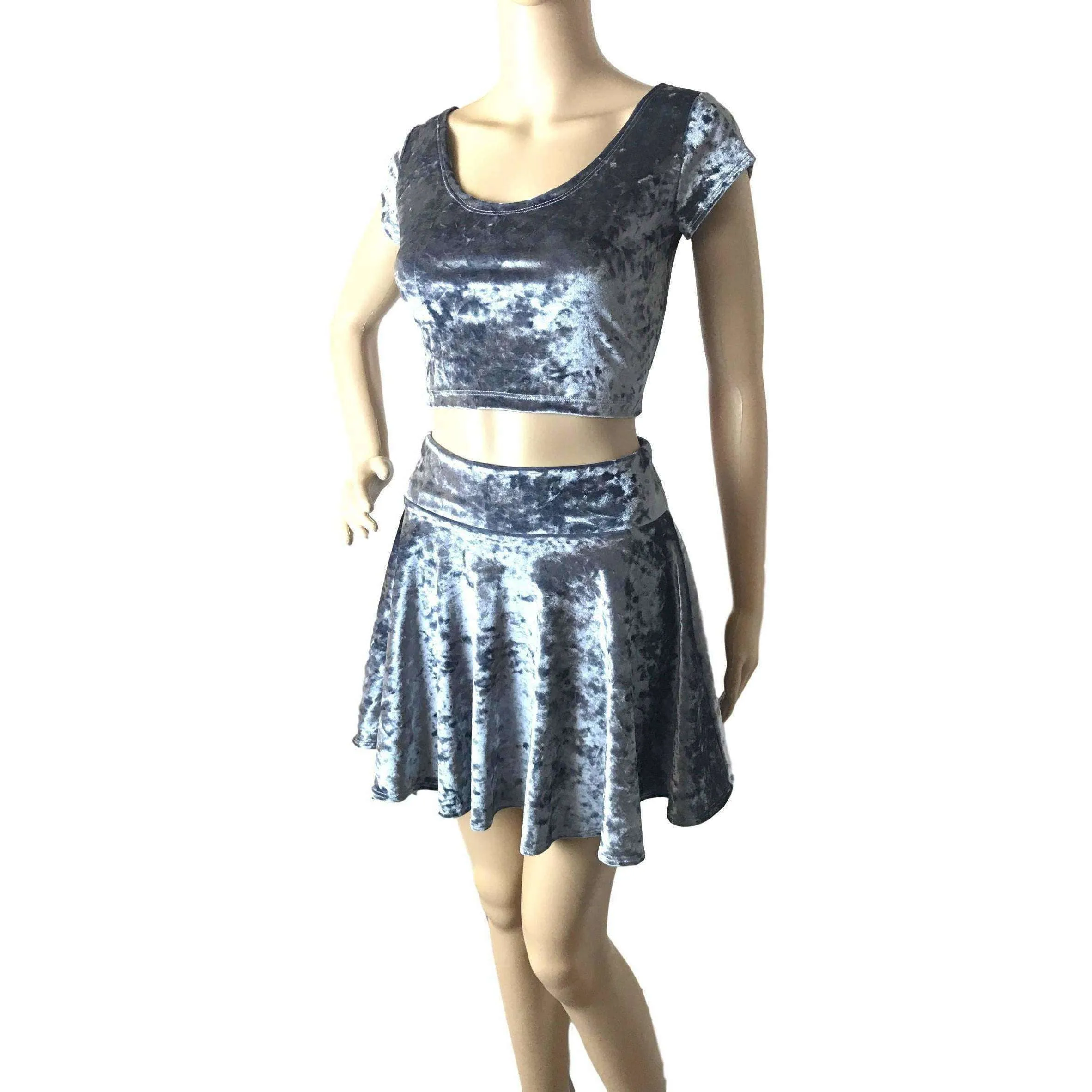 Skater Skirt - Silver Gray Crushed Velvet