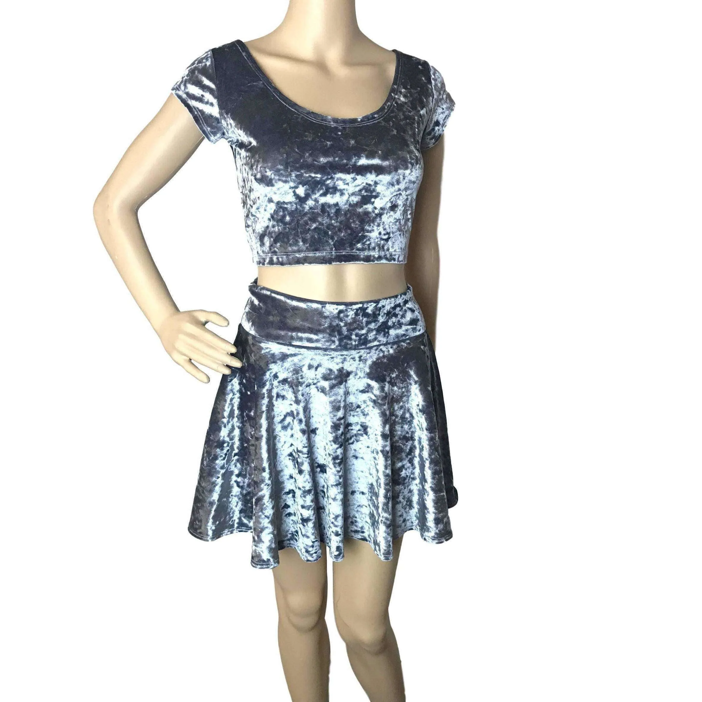 Skater Skirt - Silver Gray Crushed Velvet