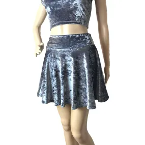 Skater Skirt - Silver Gray Crushed Velvet