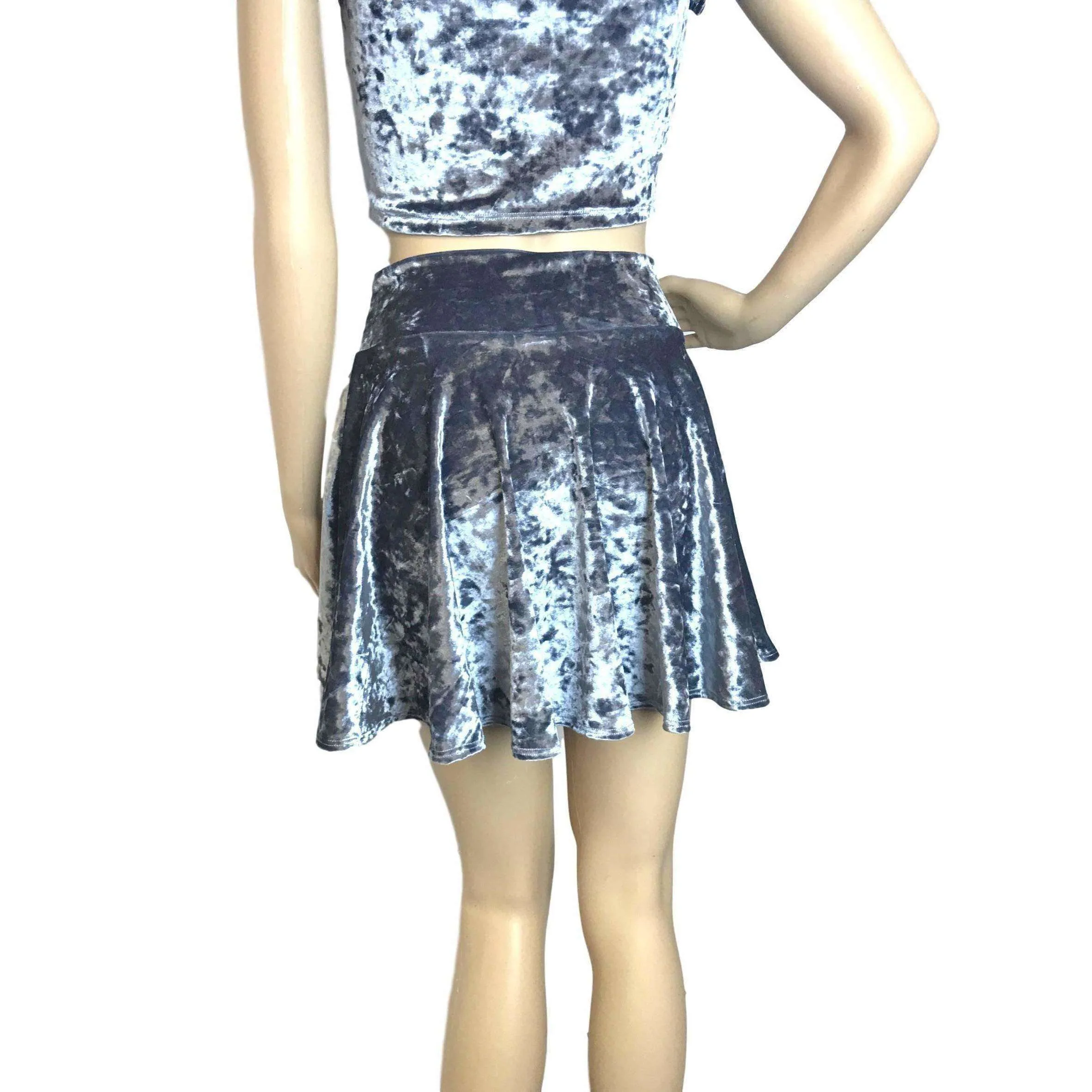 Skater Skirt - Silver Gray Crushed Velvet