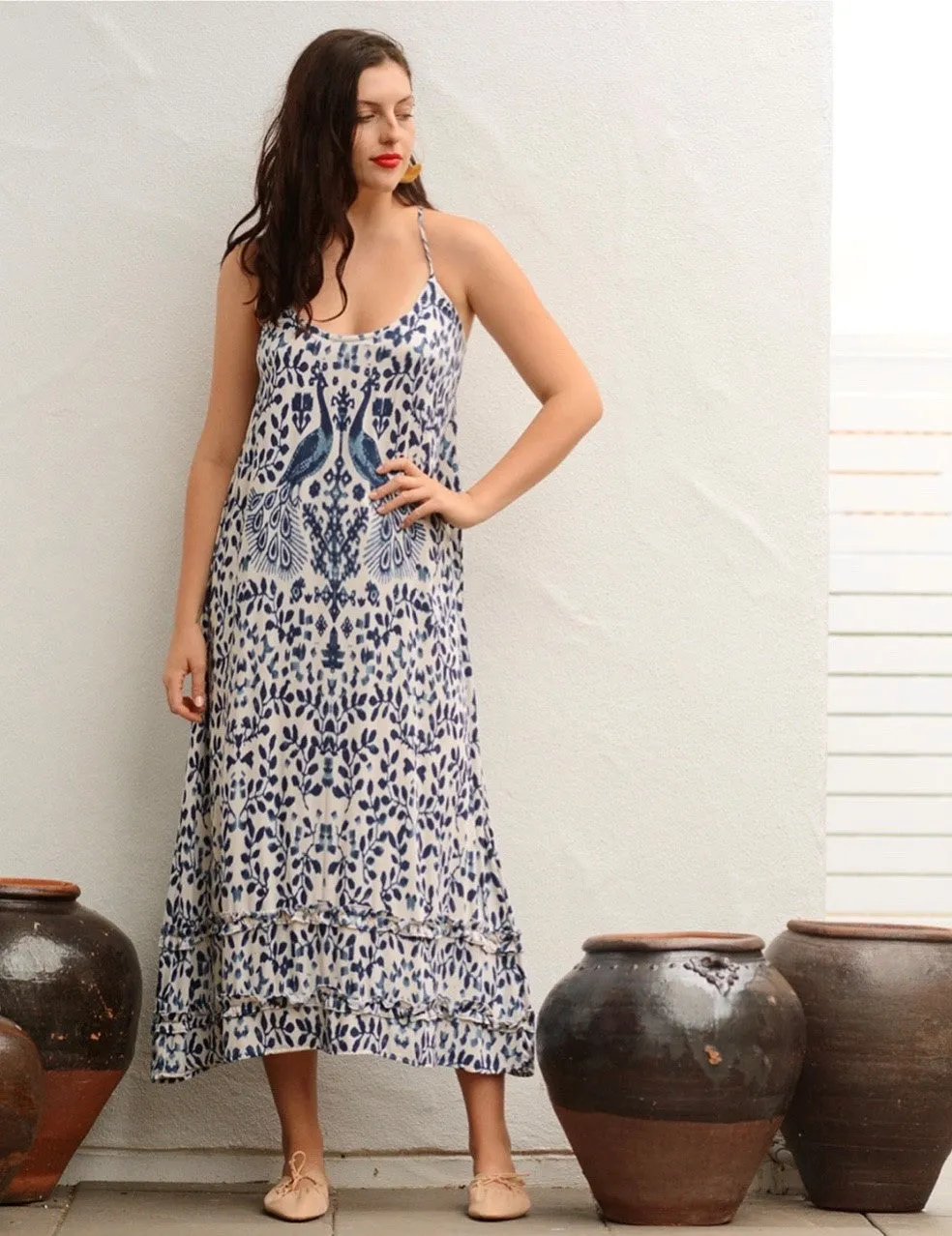 Slip Maxi Dress | jaipur blue and ruby red Cotton voile