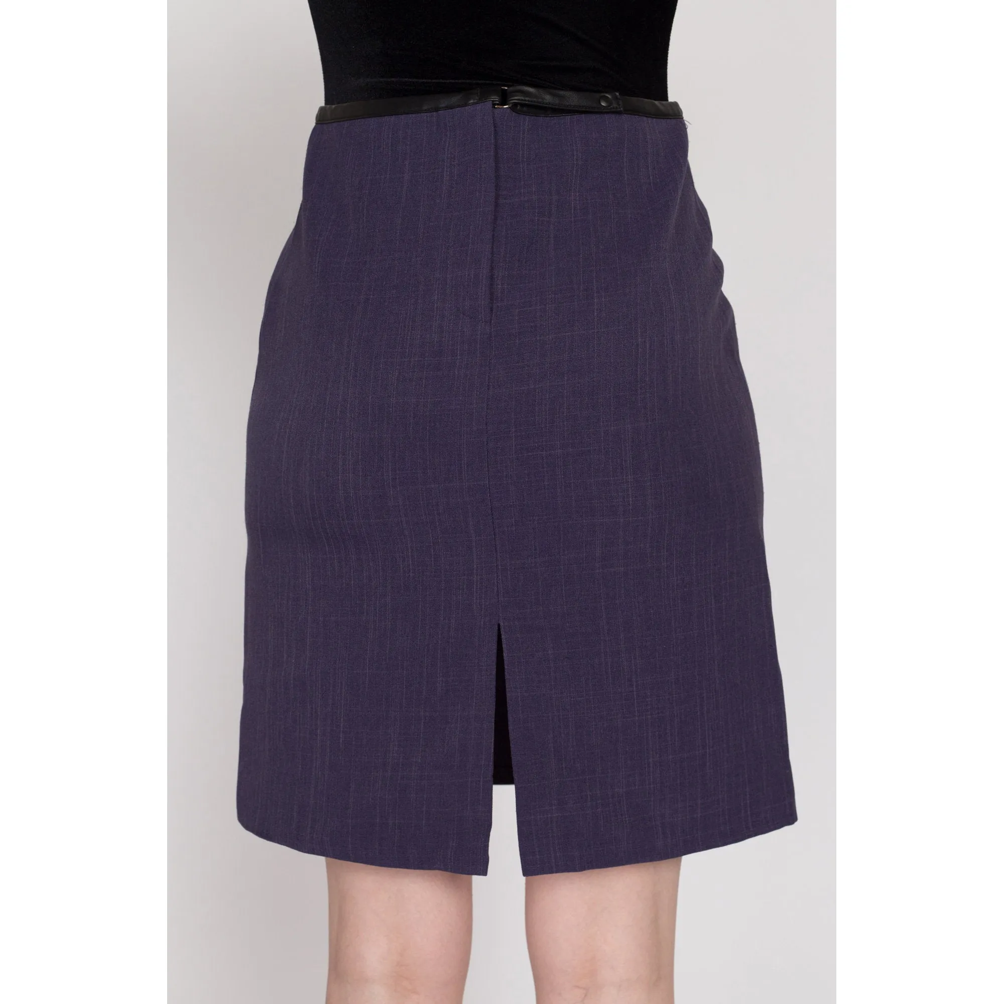 Small 90s Purple Faux Leather Trim Mini Skirt 26"