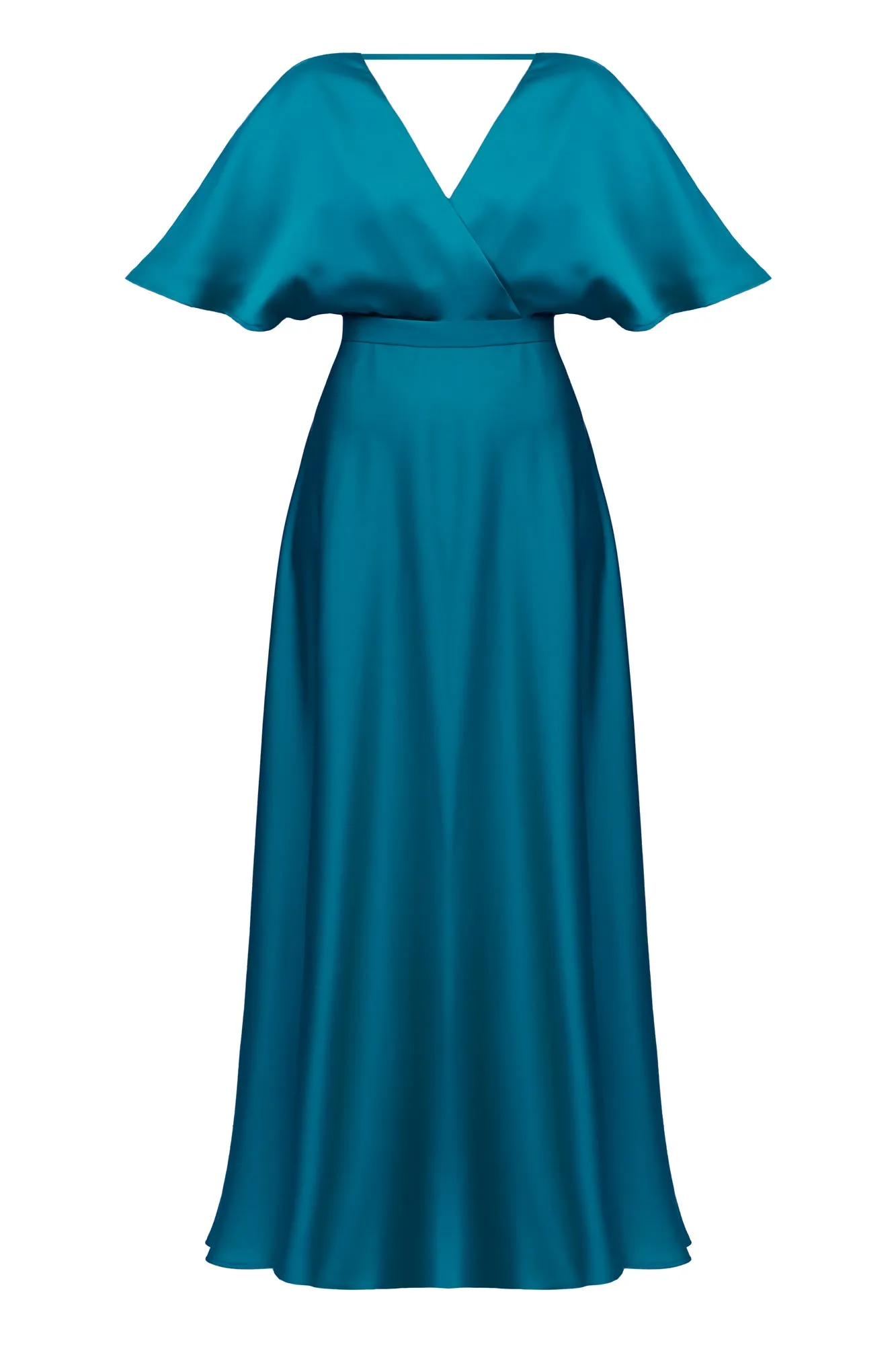 SOLENE dark turquoise satin maxi dress