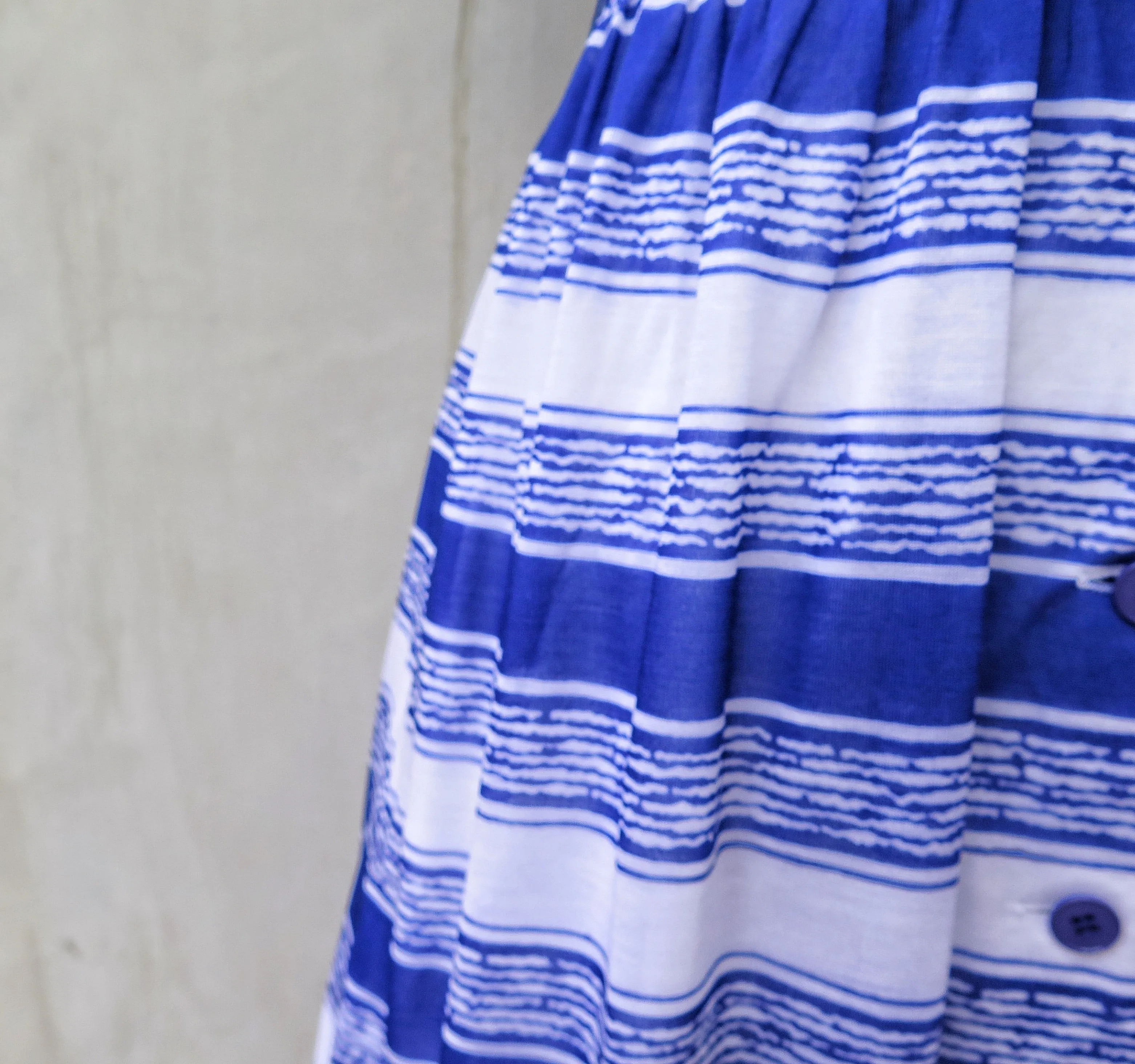Sophie | Vintage 1960s retro graphic print Blue sea waves dress with short sleeves