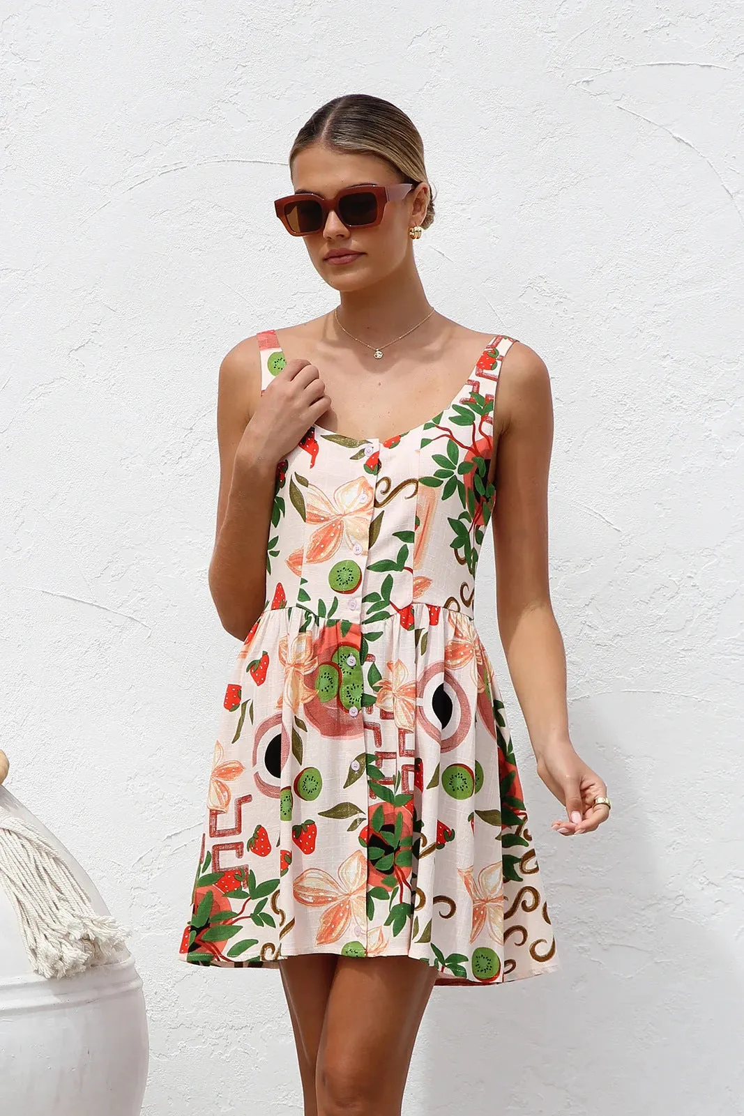 Summer Printed Button Cami Mini Dress