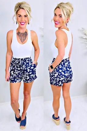 Sun And Blooms Floral Print Shorts - Navy
