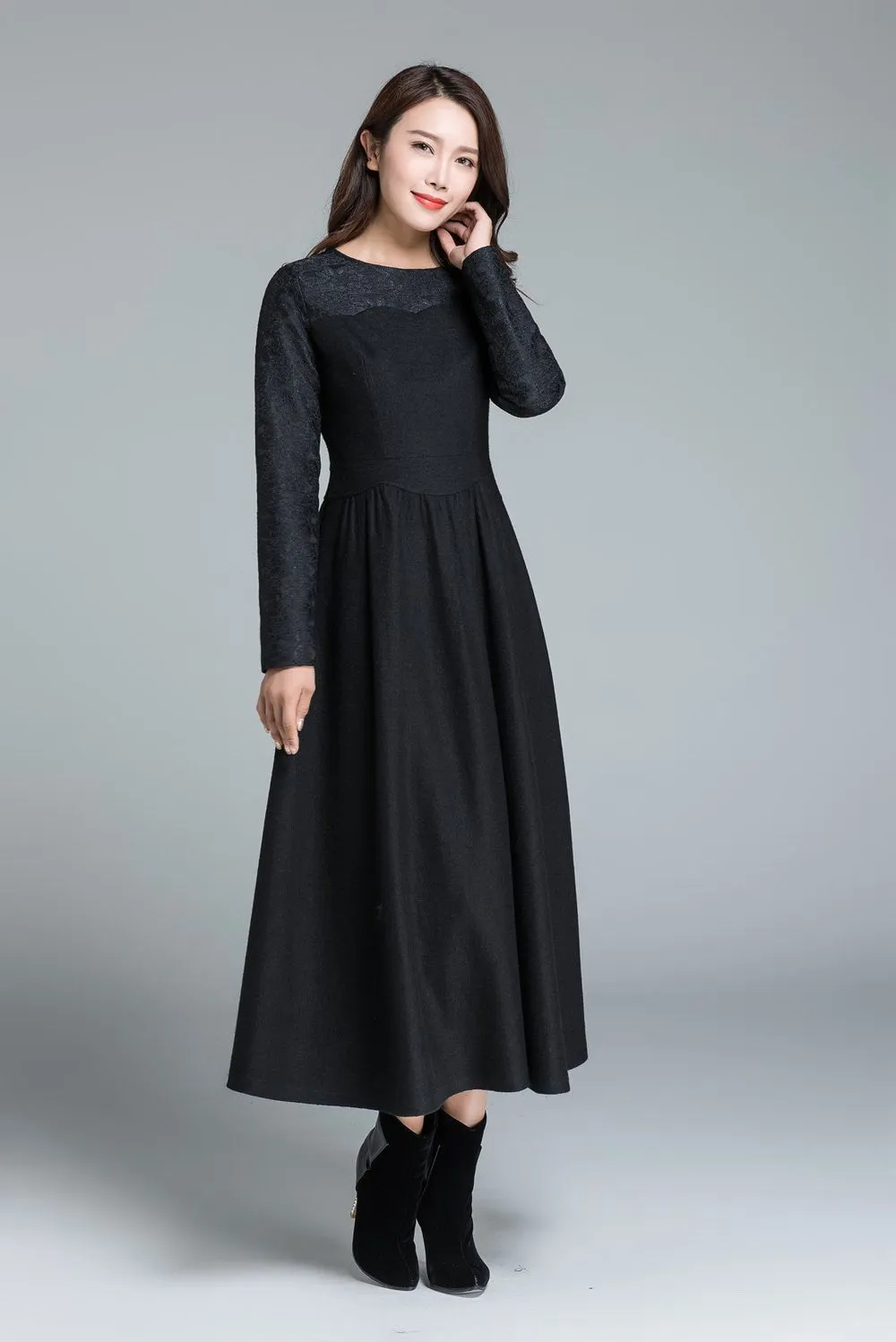 sweet heart wool dress, women long sleeve dress 1650
