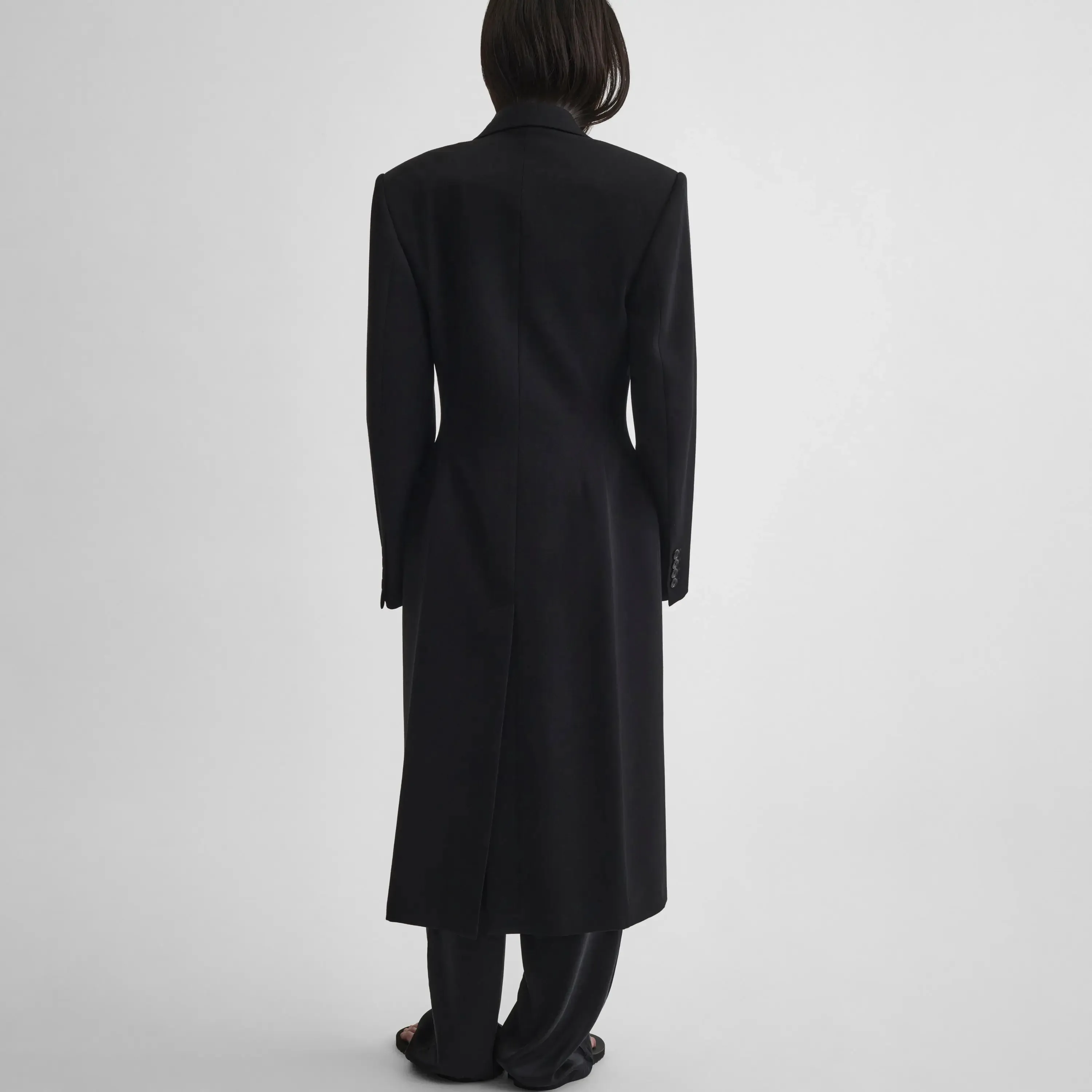 TAILORED COAT WITH DROPPED WAIST | black wool