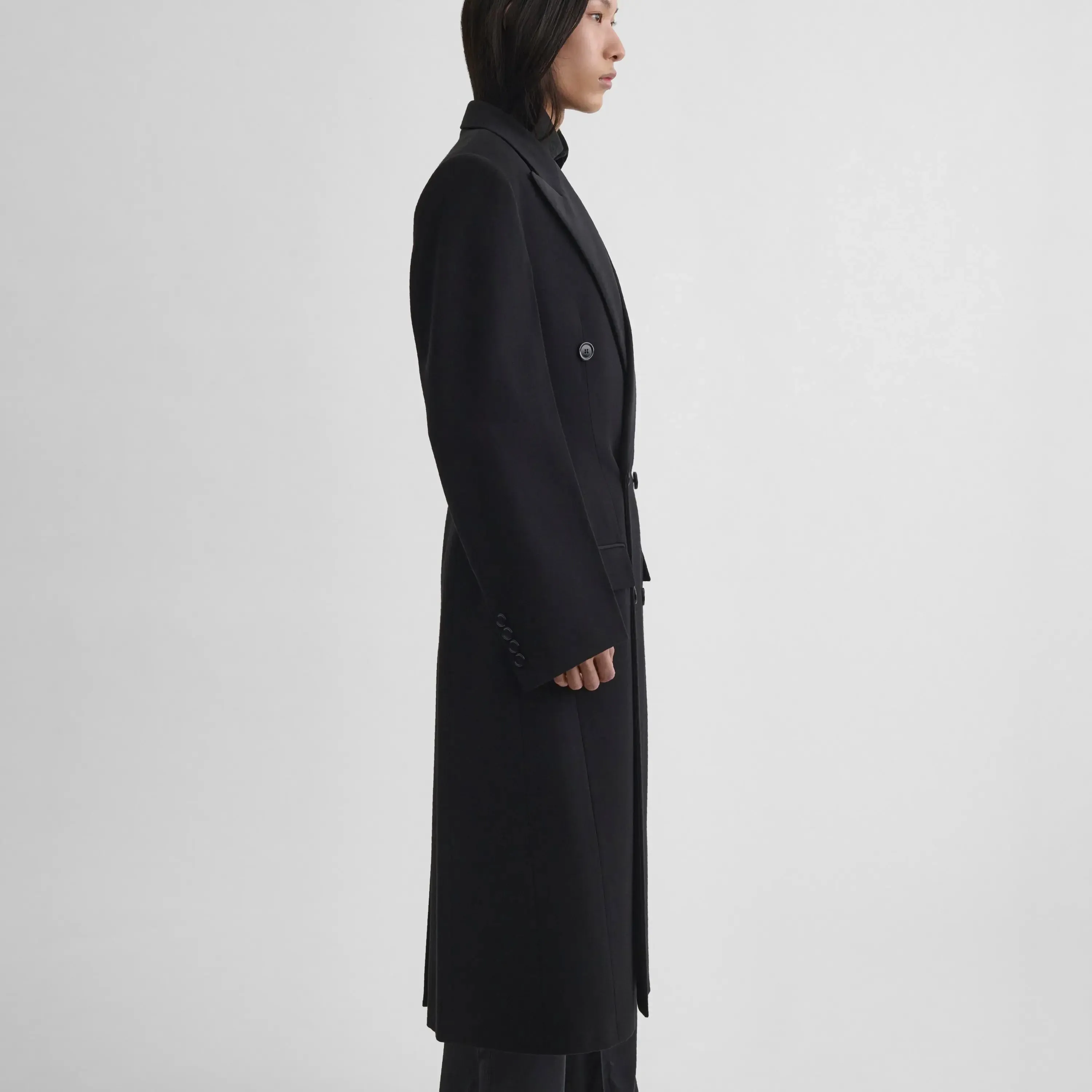 TAILORED COAT WITH DROPPED WAIST | black wool