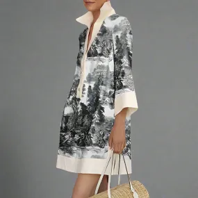 Tomei Vintage Toile Prints Mini Tunic Dress