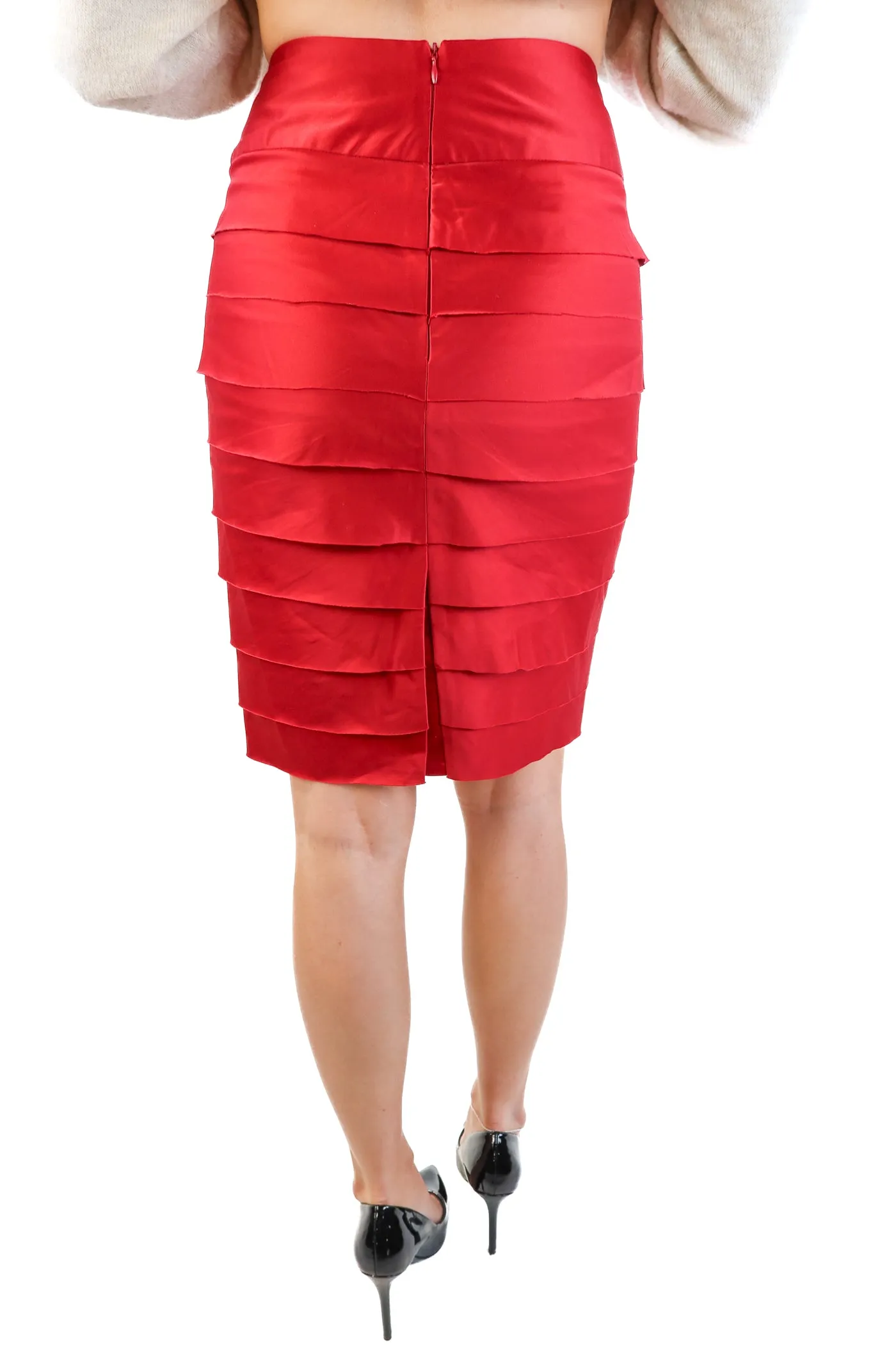 Twenty one red scalloped pencil skirt (s)