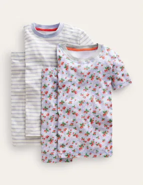 Twin Pack Snug Short Pyjamas-Surf Blue Floral