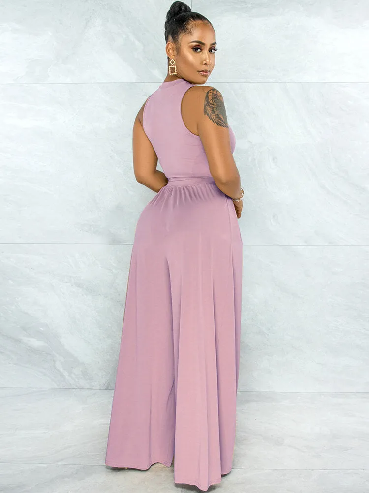 Two Piece Sleeveless Crop Tops & High Waist Palazzo Pants