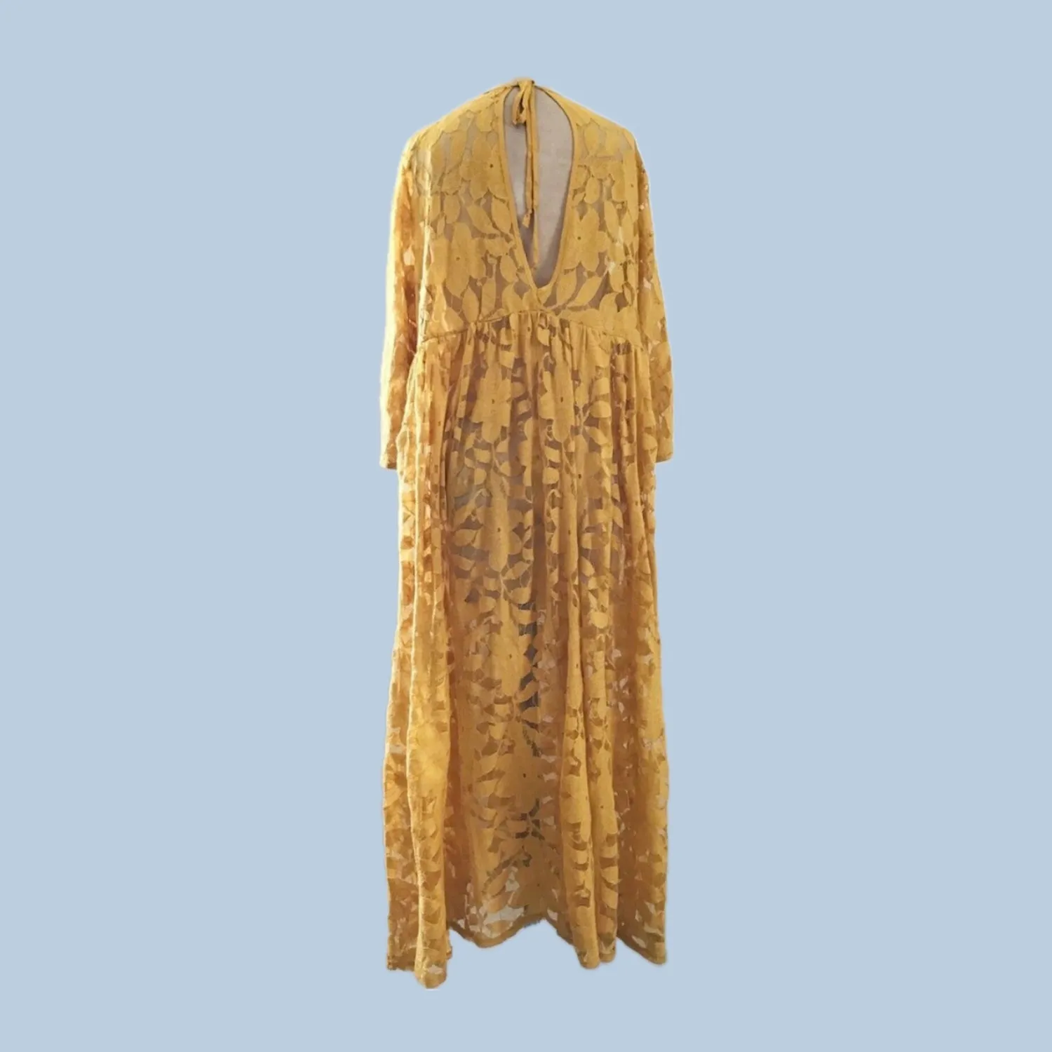 Urban Outfitters Yellow Lace Semi Sheer Midi Dress