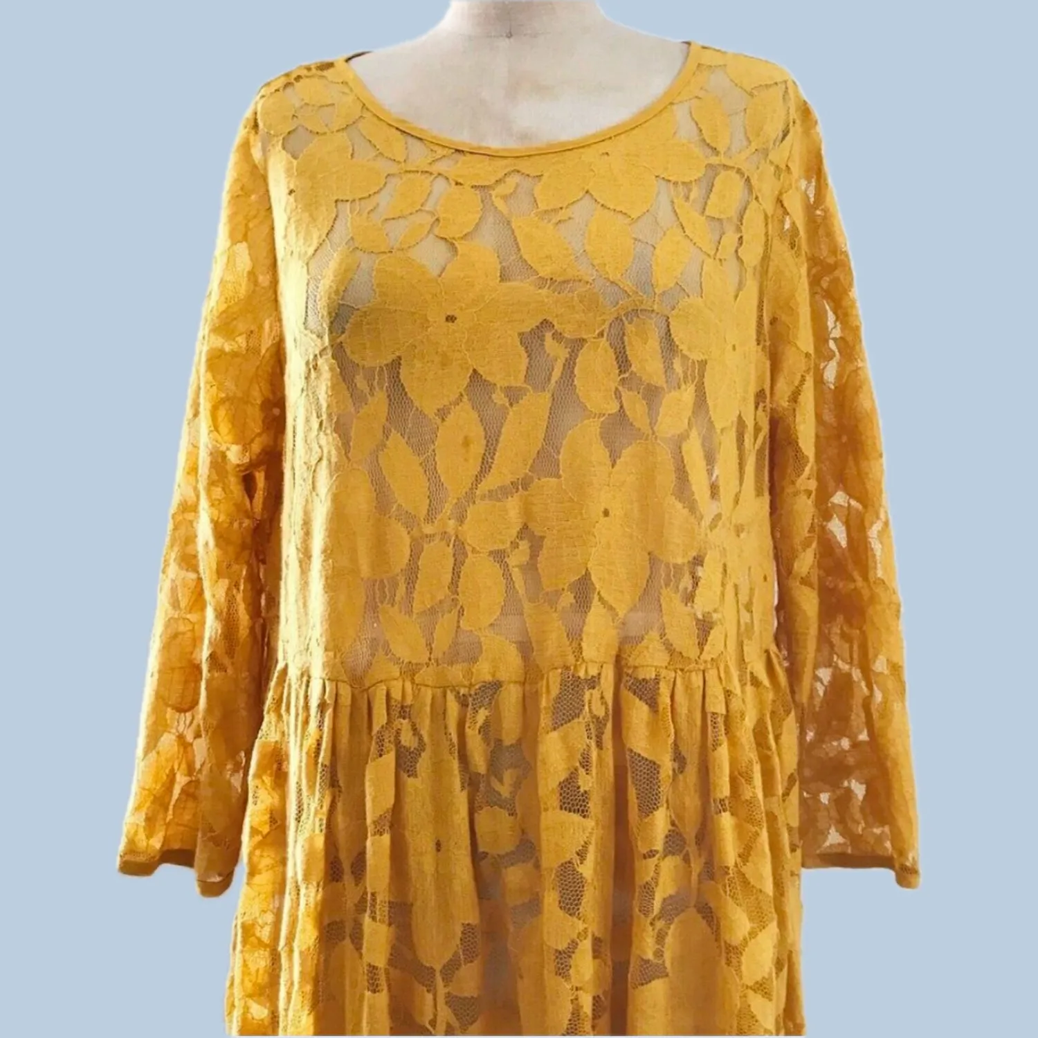 Urban Outfitters Yellow Lace Semi Sheer Midi Dress