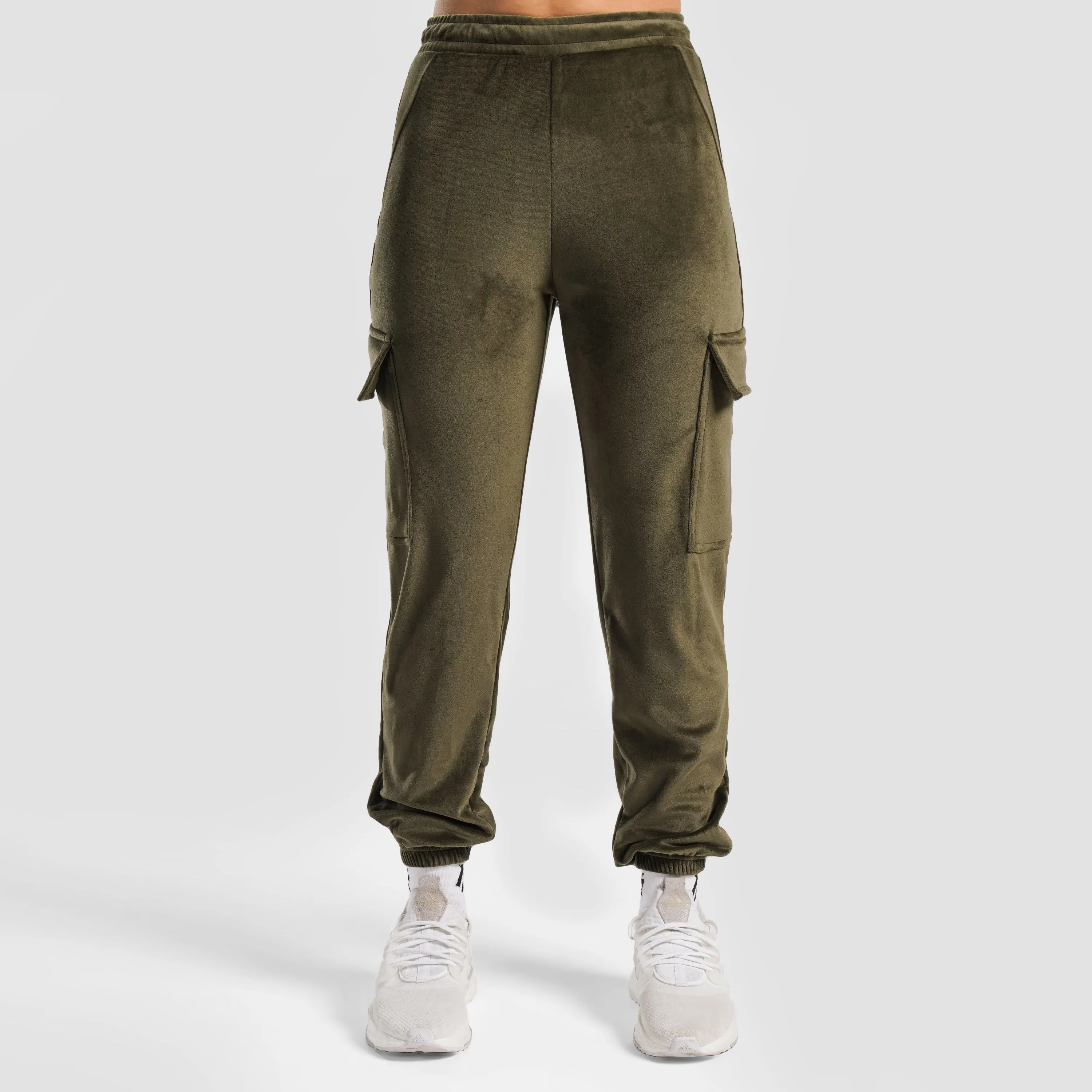 Velour Cargo Joggers (Olive)