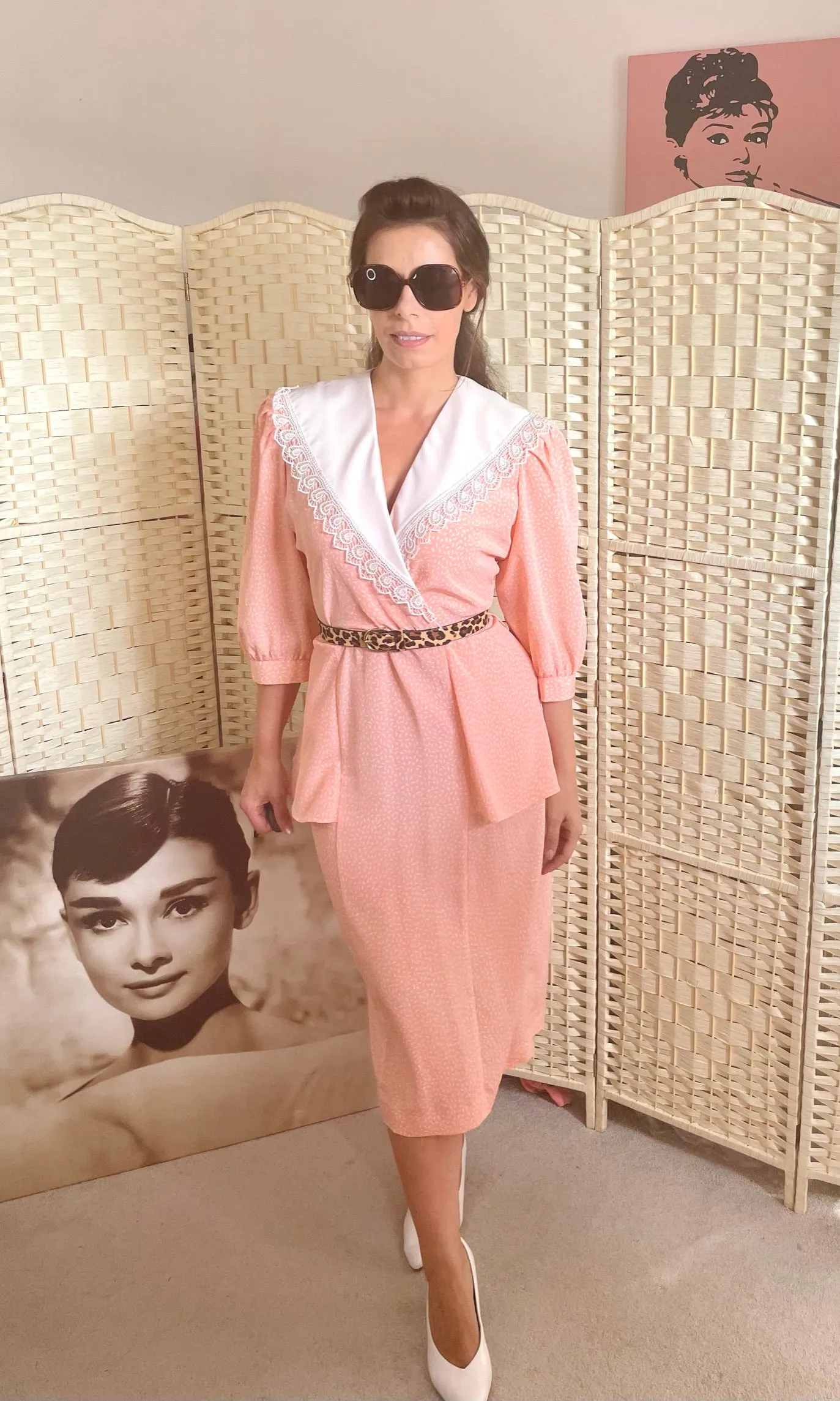 Vintage 1950's Peach Peplum Dress