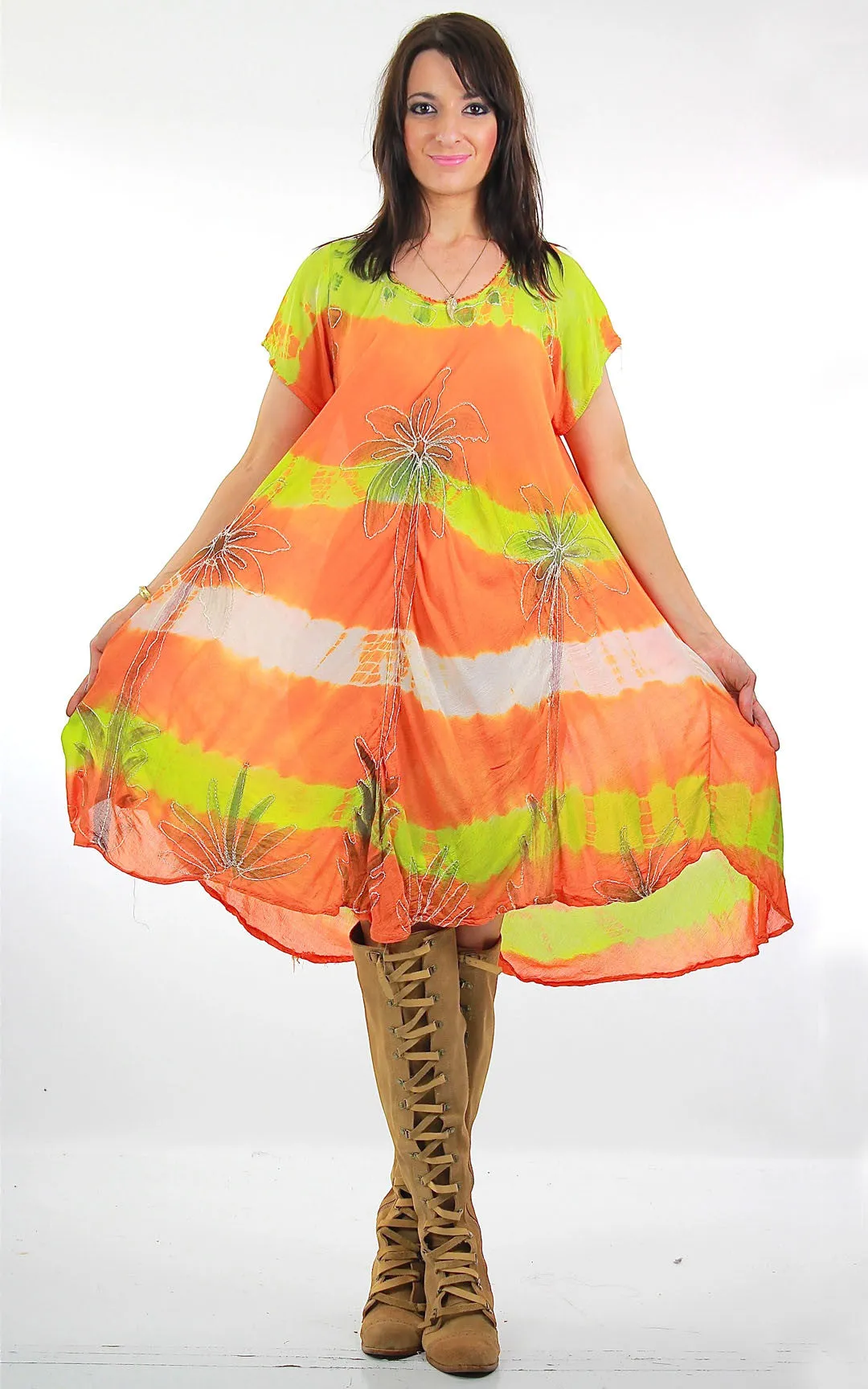 Vintage 70s Boho hippie tie dye tribal print shift tent dress