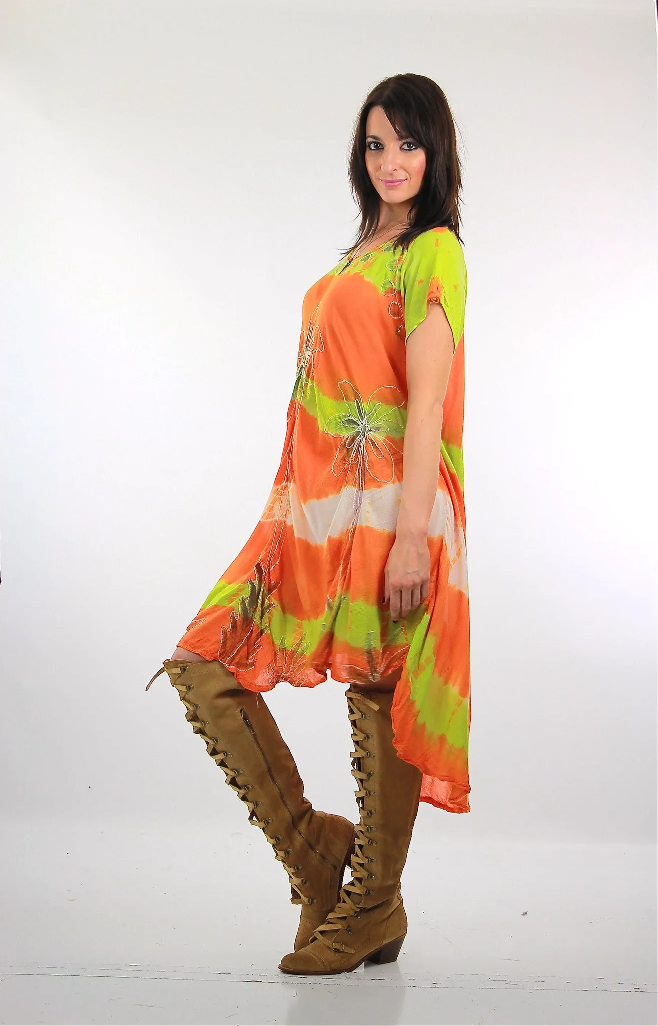 Vintage 70s Boho hippie tie dye tribal print shift tent dress