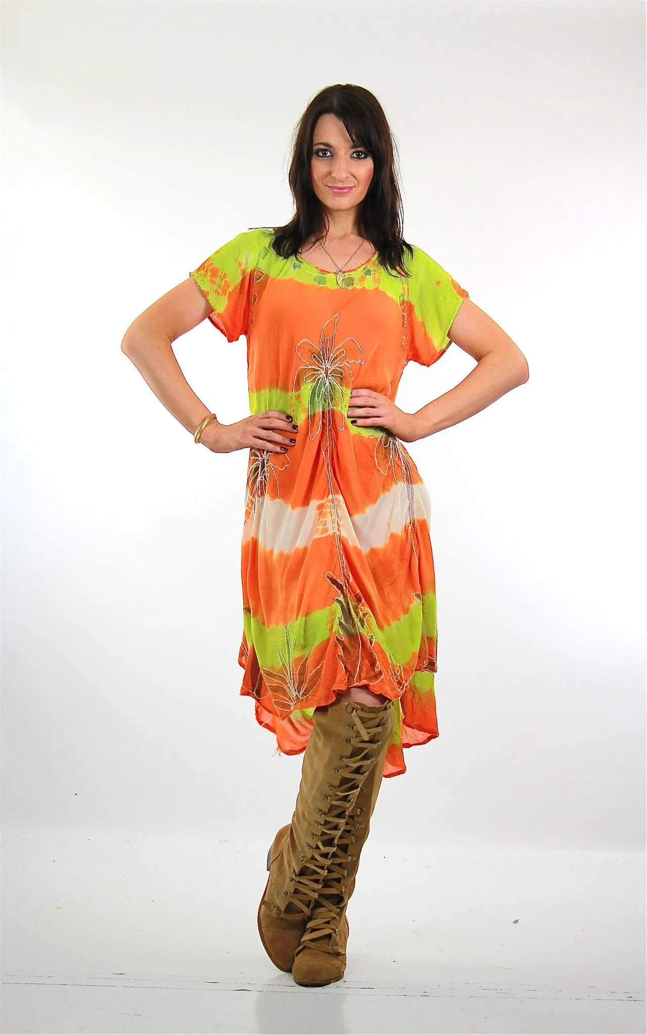 Vintage 70s Boho hippie tie dye tribal print shift tent dress