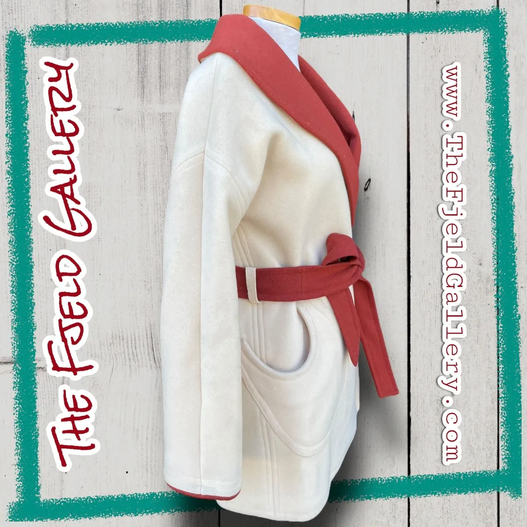 Vintage Wool Rust Orange & Cream Robe Style Coat