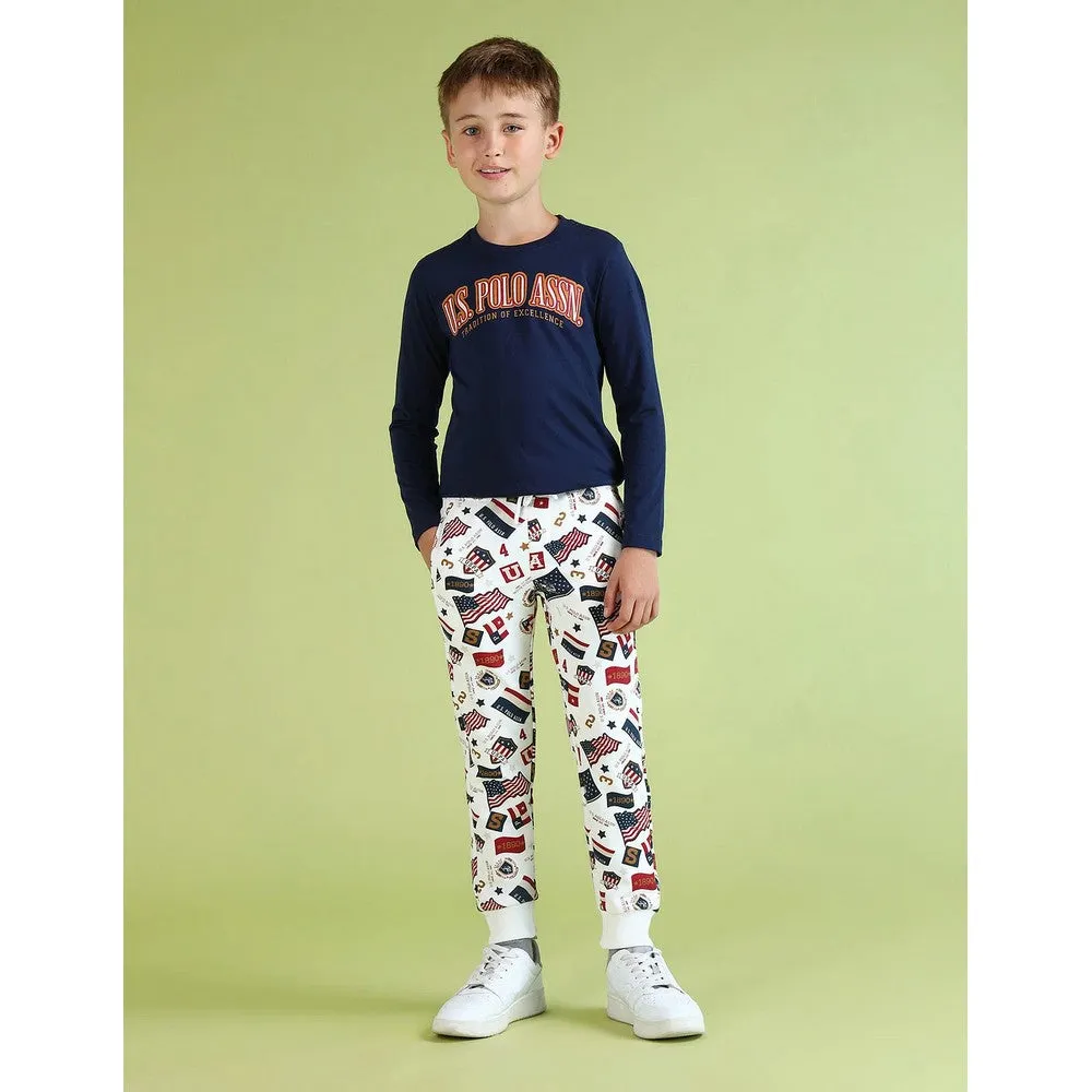 White All Over Printed Regular Fit Joggers