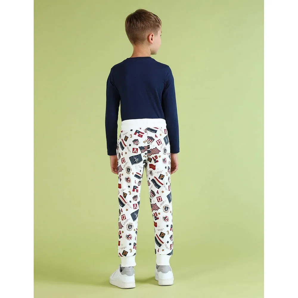 White All Over Printed Regular Fit Joggers