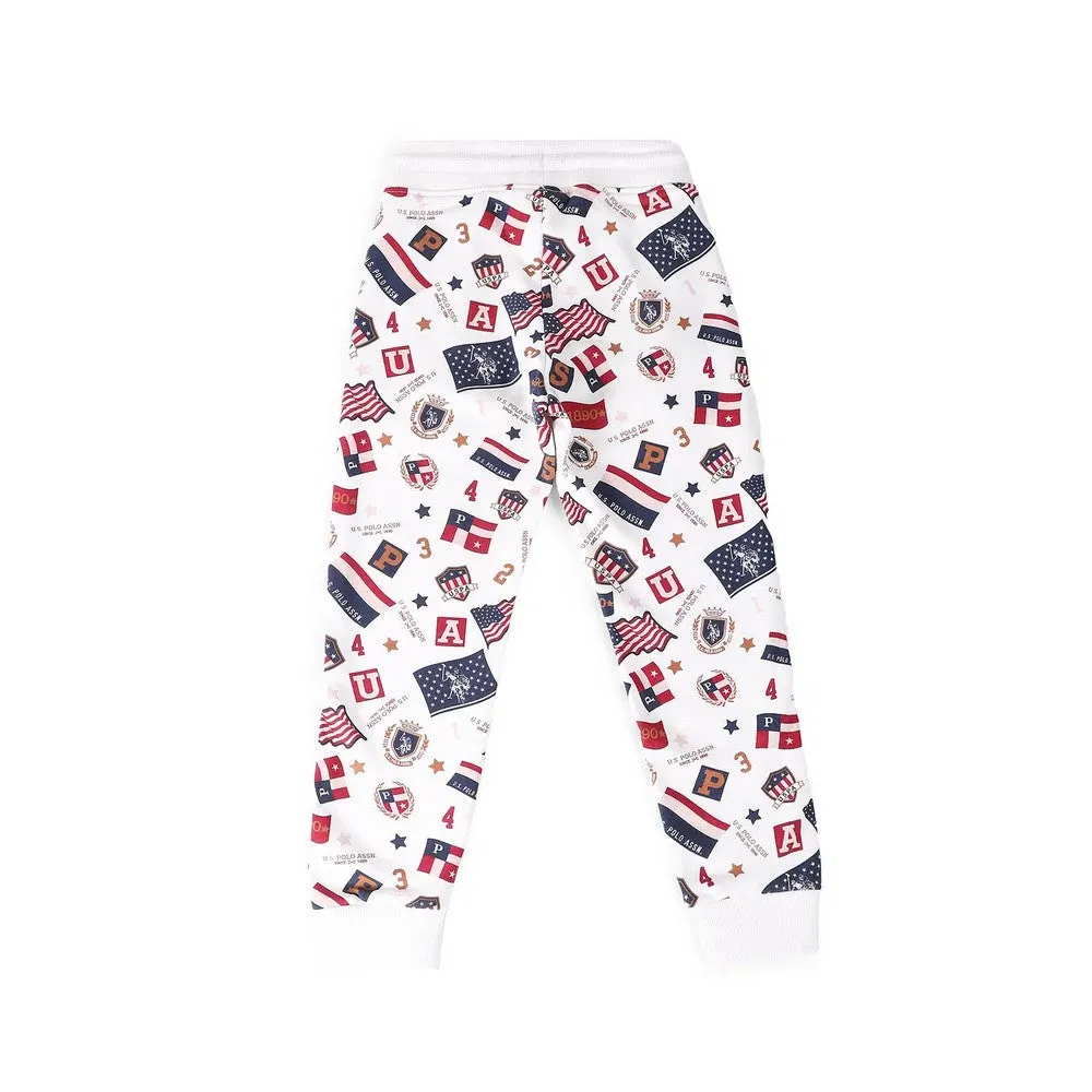 White All Over Printed Regular Fit Joggers
