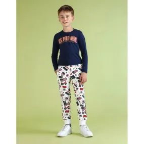White All Over Printed Regular Fit Joggers