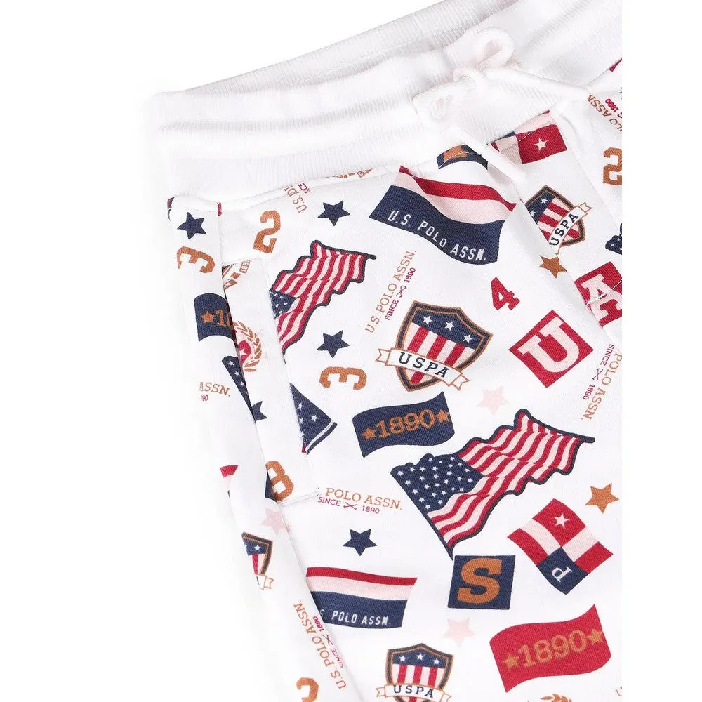 White All Over Printed Regular Fit Joggers