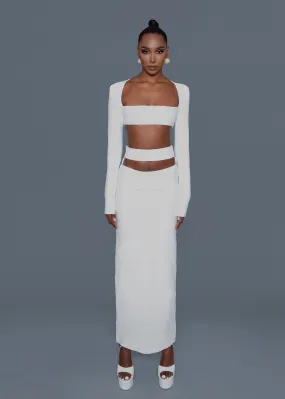 White Crop Top and Cutout Skirt Set