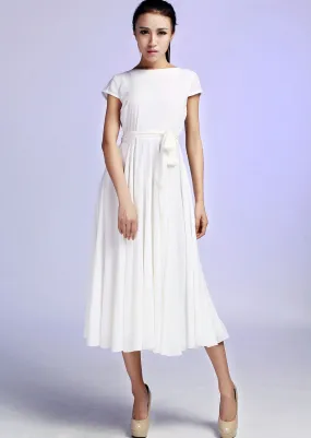 White Maxi Chiffon Dress - Custom Made Fully Lined Dress Simple Design Soft Summer Fashion (627)
