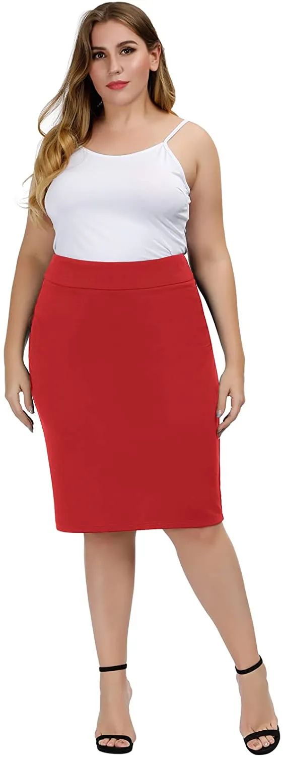 White Plus Size Stretch Bodycon High Waist  Pencil Skirt