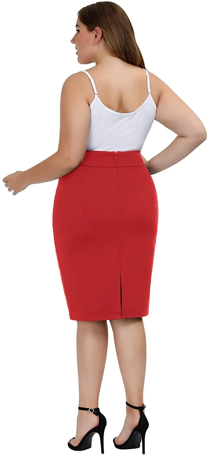 White Plus Size Stretch Bodycon High Waist  Pencil Skirt