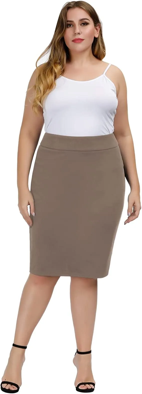 White Plus Size Stretch Bodycon High Waist  Pencil Skirt