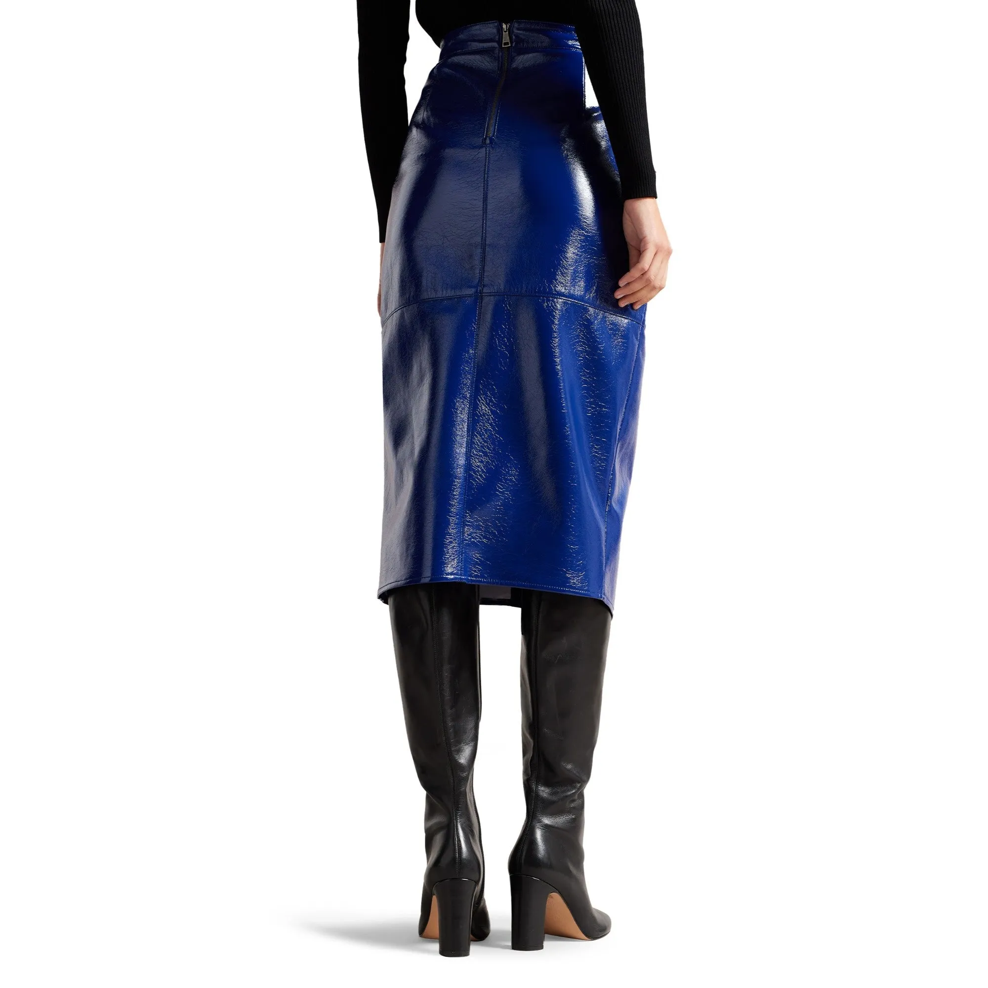 Women Wms-Vinell-Panelled Vinyl Pencil Skirt - Blue