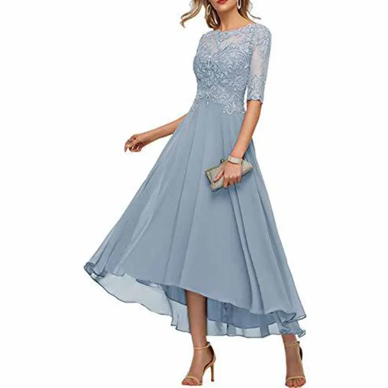 Women's Floral Lace 2/3 Sleeves Bridesmaid Dress Formal Maxi Dress