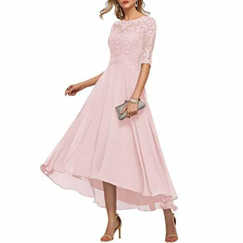 Women's Floral Lace 2/3 Sleeves Bridesmaid Dress Formal Maxi Dress