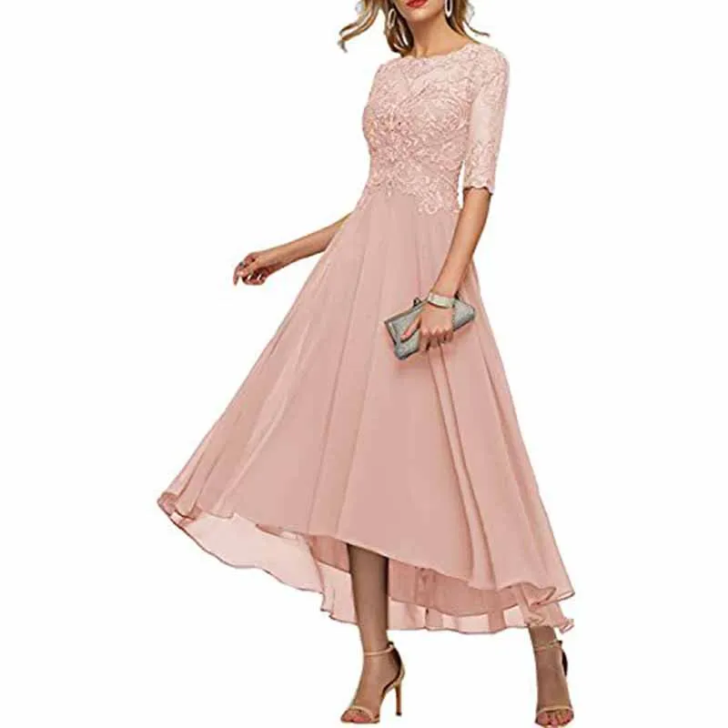 Women's Floral Lace 2/3 Sleeves Bridesmaid Dress Formal Maxi Dress
