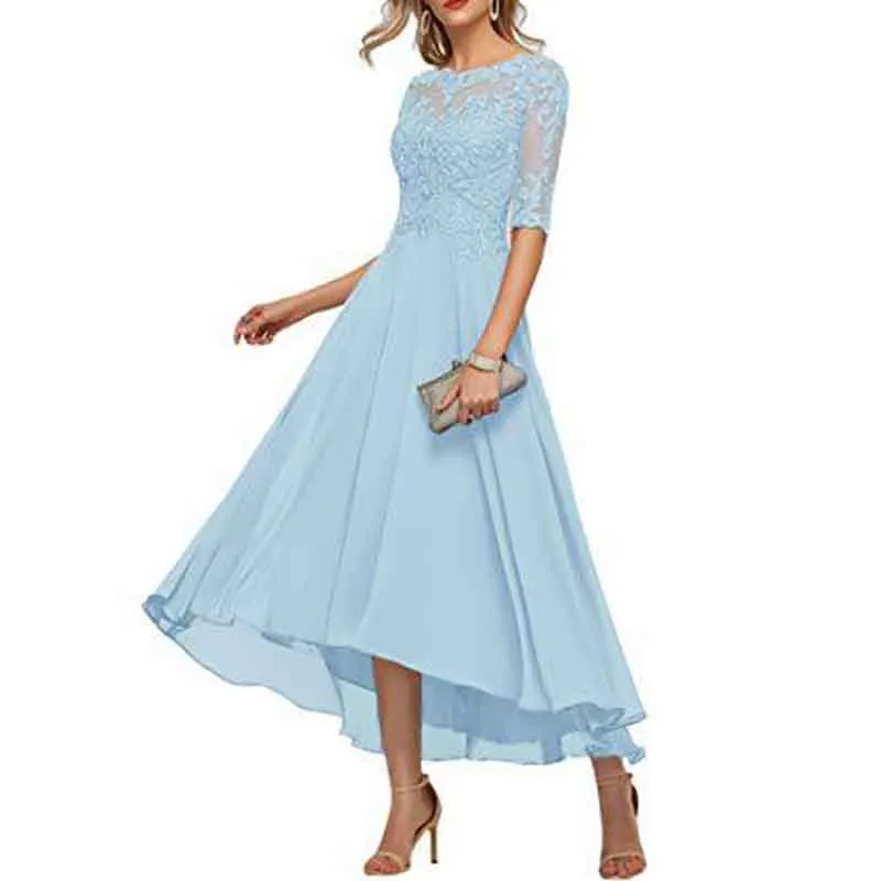 Women's Floral Lace 2/3 Sleeves Bridesmaid Dress Formal Maxi Dress