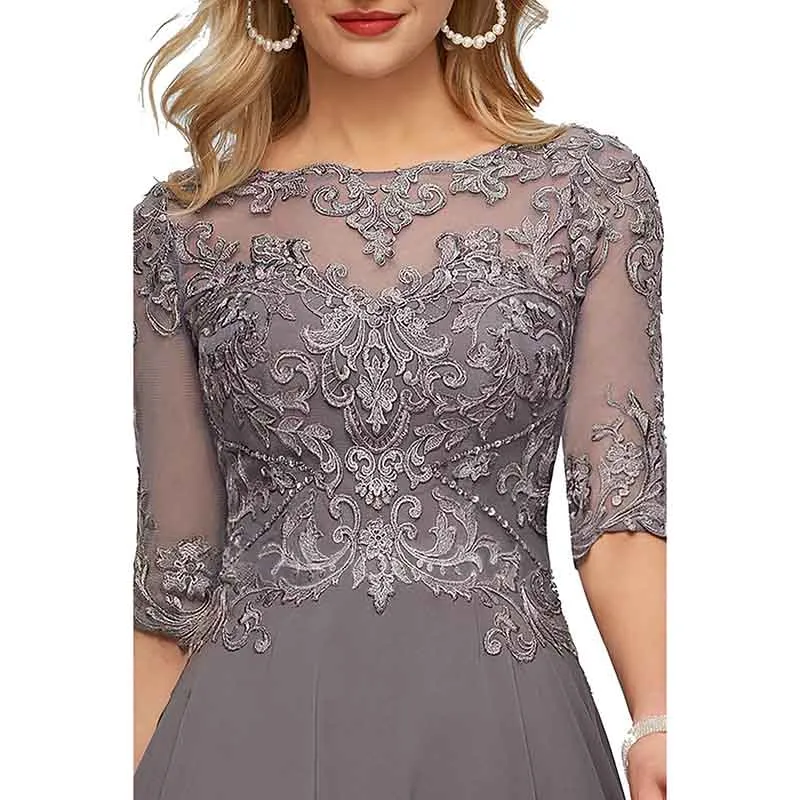 Women's Floral Lace 2/3 Sleeves Bridesmaid Dress Formal Maxi Dress