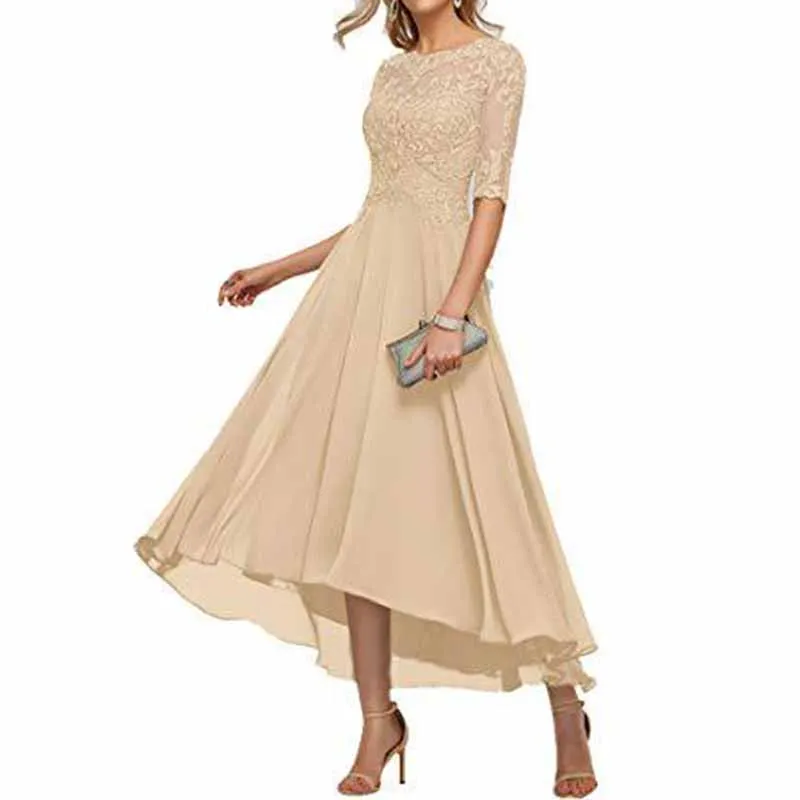 Women's Floral Lace 2/3 Sleeves Bridesmaid Dress Formal Maxi Dress