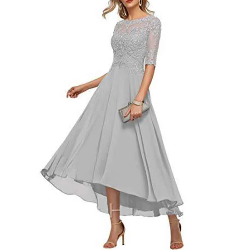 Women's Floral Lace 2/3 Sleeves Bridesmaid Dress Formal Maxi Dress