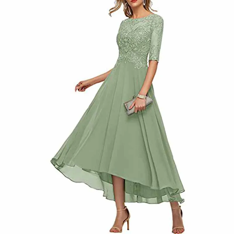 Women's Floral Lace 2/3 Sleeves Bridesmaid Dress Formal Maxi Dress