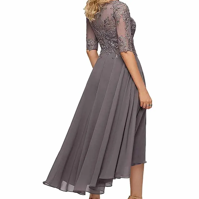 Women's Floral Lace 2/3 Sleeves Bridesmaid Dress Formal Maxi Dress