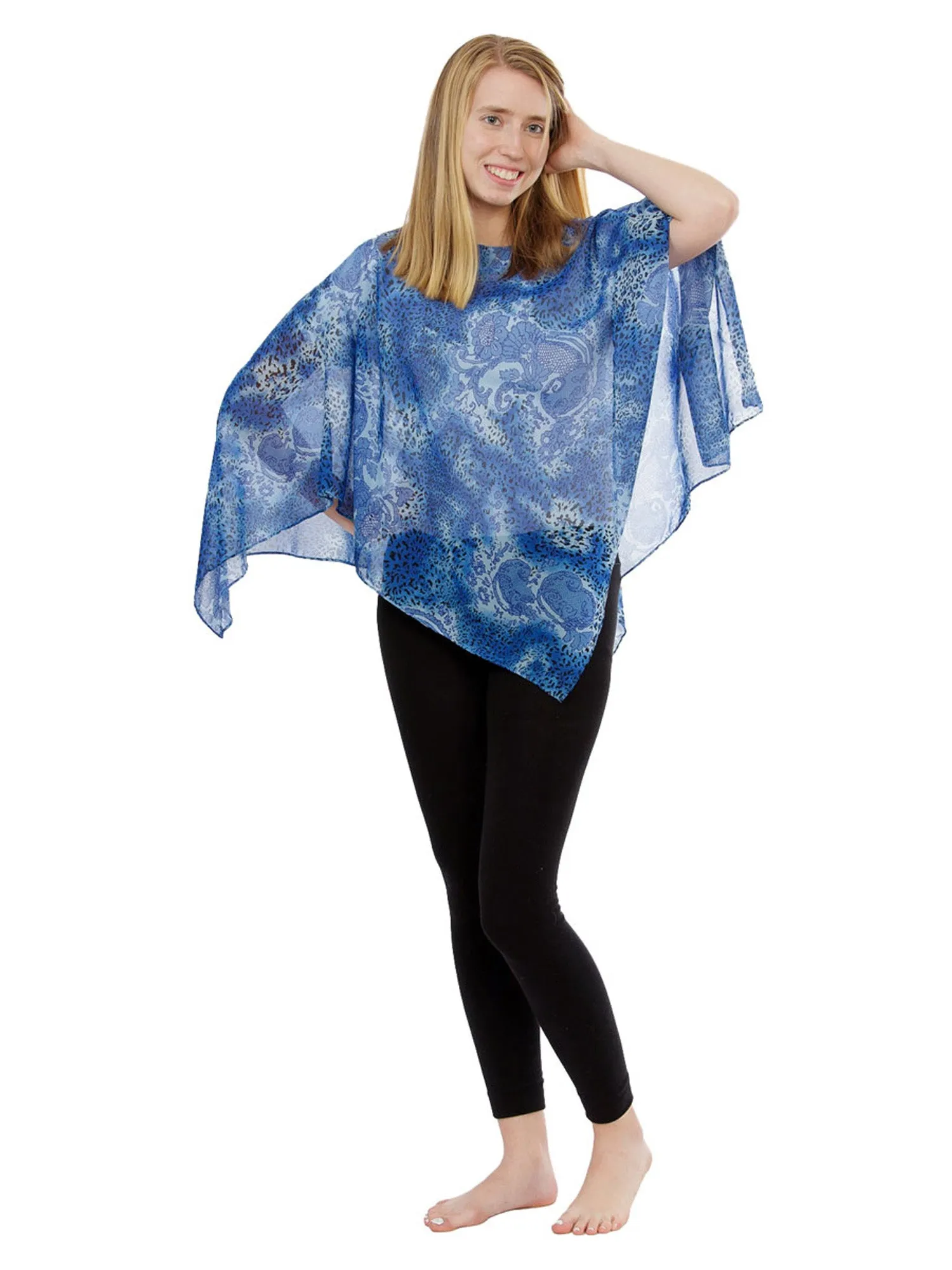 Women's Poncho, Blue Animal Print