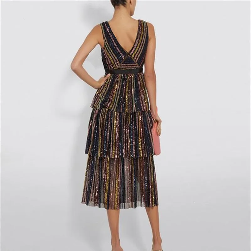 Women's Summer V-Neck Sequined Sleeveless Long Dress