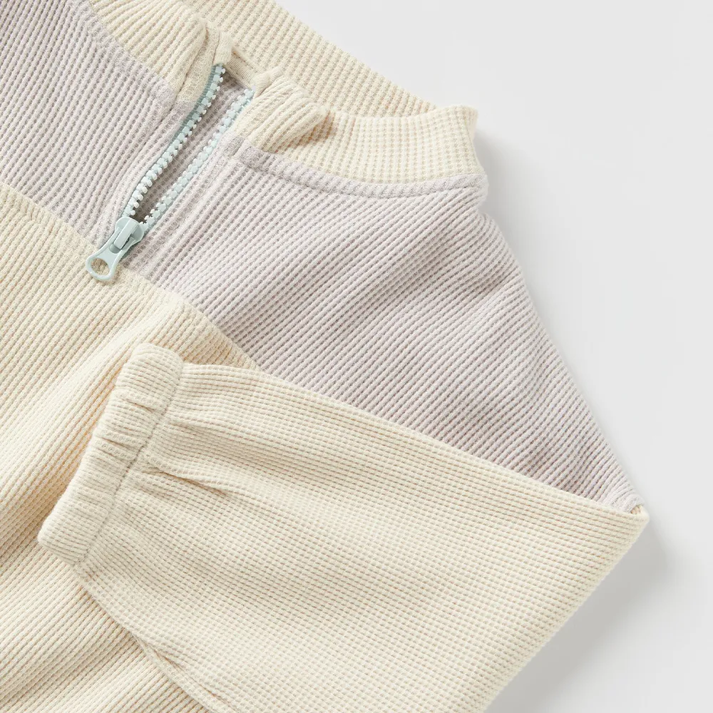 ZR Color Block Loose Style  Cream Thermal Sweatshirt 10474