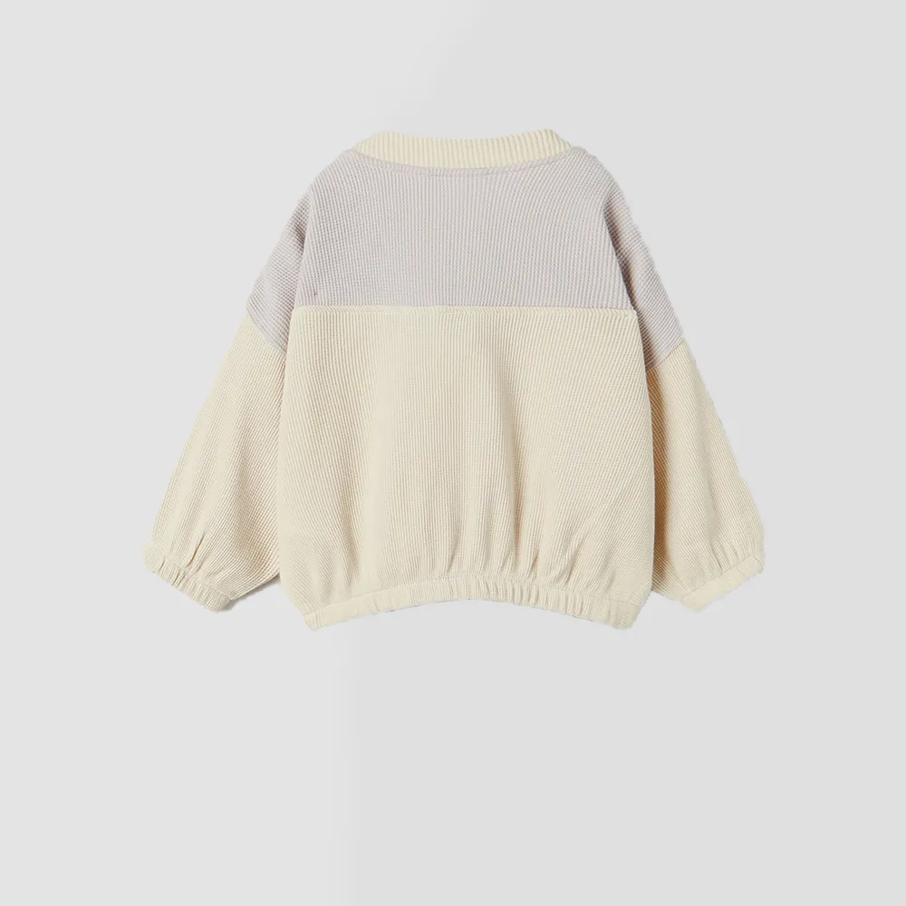 ZR Color Block Loose Style  Cream Thermal Sweatshirt 10474